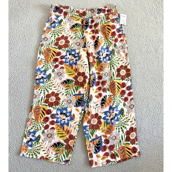 C&C California Linen Pants Wide Leg Floral Print Pull On Colorful Relaxed - Picture 1 of 11